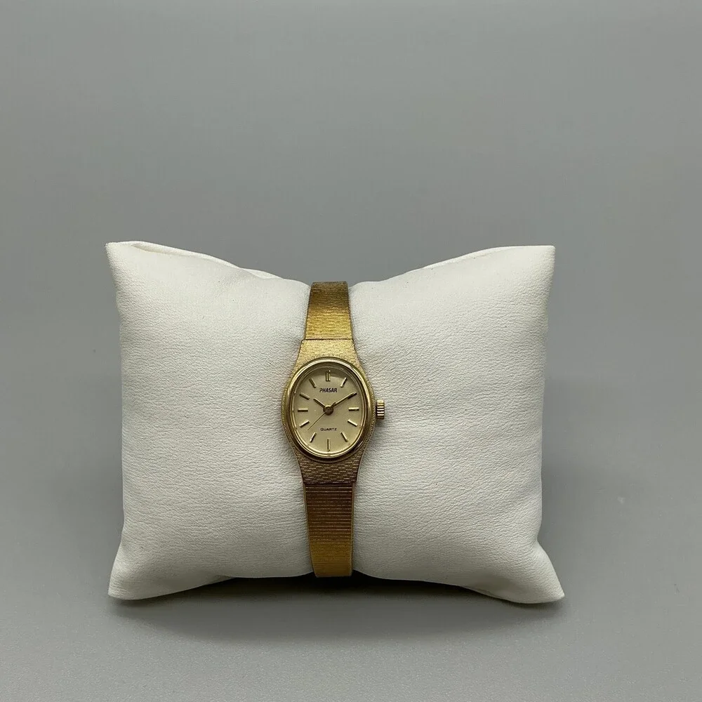 Vintage Phasar Womens Watch 16mm Gold Tone Oval Dial Adj Band New Battery